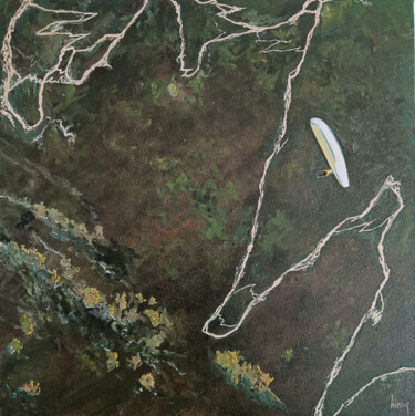 Malerei mit dem Titel "Vol en parapente au…" von Dominique Hieaux, Original-Kunstwerk, Öl