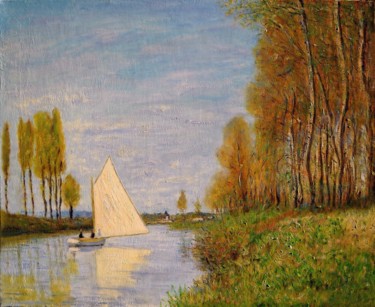 Painting titled "copie d'un Monet, "…" by Dominique Imbert, Original Artwork, Oil Mounted on Wood Stretcher frame