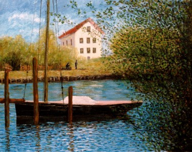 Painting titled ""Bords de l'eau, Ar…" by Dominique Imbert, Original Artwork, Oil