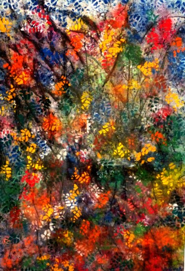 Peinture intitulée "Sous bois en automne" par Dominique Jolivet, Œuvre d'art originale, Pastel