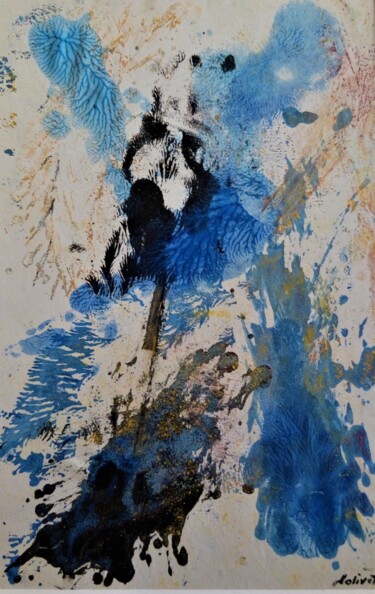 Ζωγραφική με τίτλο "Magie bleue" από Dominique Jolivet, Αυθεντικά έργα τέχνης, Παστέλ