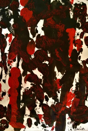 Painting titled "Le noir et le rouge" by Dominique Jolivet, Original Artwork, Acrylic