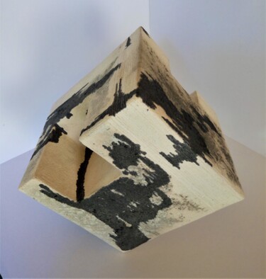 Sculpture titled "Equilibre cube noir…" by Dominique Jolivet, Original Artwork, Ceramics
