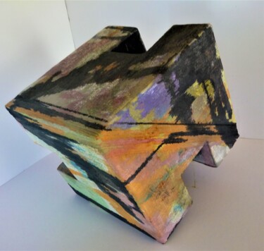 Scultura intitolato "Equilibre cube colo…" da Dominique Jolivet, Opera d'arte originale, Ceramica