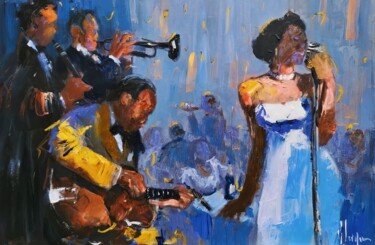 Malerei mit dem Titel "Jazz Bar Chicago" von Dominique Kleiner, Original-Kunstwerk, Öl