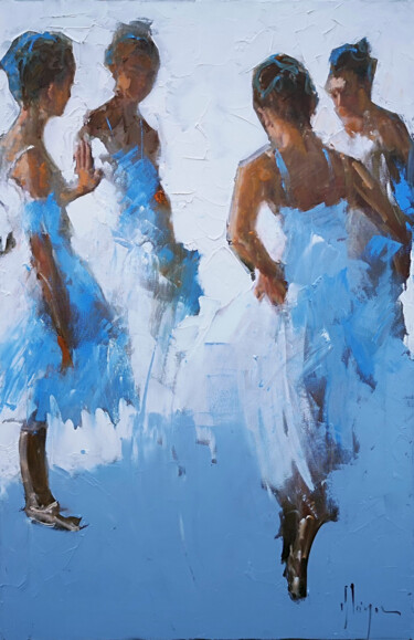 Картина под названием "4 danseuses" - Dominique Kleiner, Подлинное произведение искусства, Масло