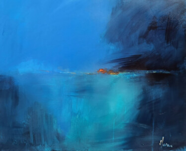 Painting titled "bleu ocean" by Dominique Kleiner, Original Artwork, Oil