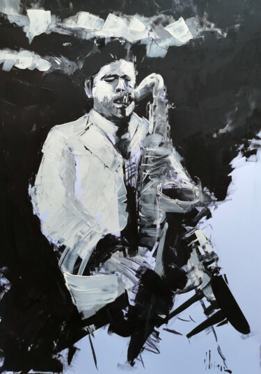 Malerei mit dem Titel "Le saxophoniste" von Dominique Kleiner, Original-Kunstwerk, Acryl