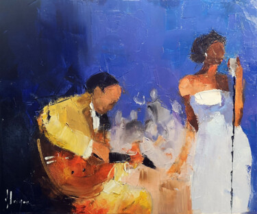 Painting titled "ambiance blue jazz" by Dominique Kleiner, Original Artwork, Oil