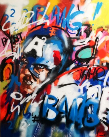 "Captain América vs…" başlıklı Tablo Dominique Kleiner tarafından, Orijinal sanat, Sprey boya