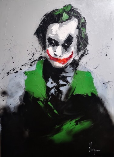 Schilderij getiteld "joker veste verte" door Dominique Kleiner, Origineel Kunstwerk, Olie