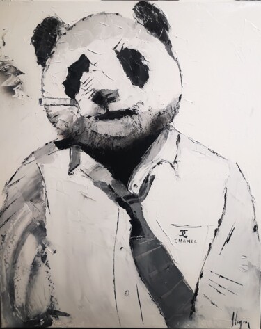 Pittura intitolato "Panda en Chanel" da Dominique Kleiner, Opera d'arte originale, Olio