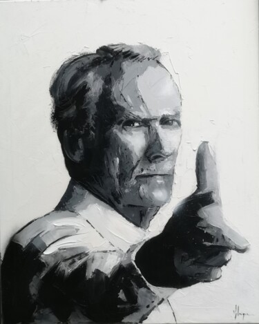 Painting titled "Clint Eastwood" by Dominique Kleiner, Original Artwork, Oil
