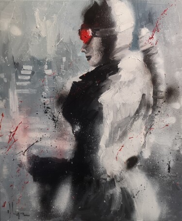 Painting titled "catwoman" by Dominique Kleiner, Original Artwork, Oil