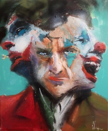 Schilderij getiteld "Joker triple face" door Dominique Kleiner, Origineel Kunstwerk, Olie