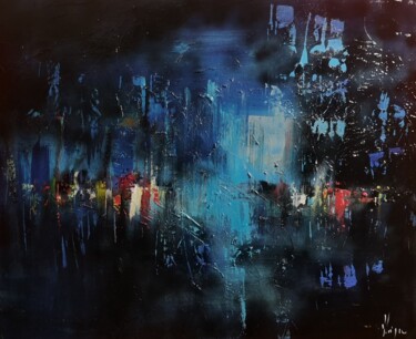 Peinture intitulée "manhattan la nuit" par Dominique Kleiner, Œuvre d'art originale, Huile