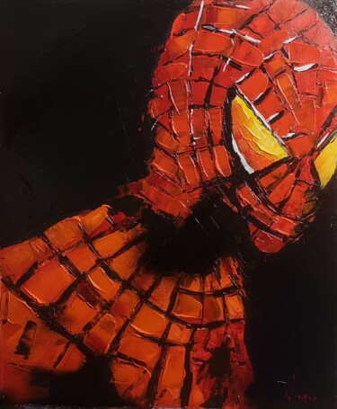 Schilderij getiteld "Spiderman 2" door Dominique Kleiner, Origineel Kunstwerk, Olie