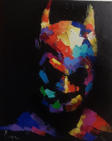 Painting titled "batman color" by Dominique Kleiner, Original Artwork, Oil