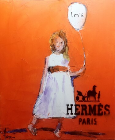 Peinture intitulée "fille au ballon" par Dominique Kleiner, Œuvre d'art originale, Huile