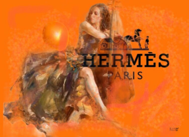 Painting titled "violoncelliste herm…" by Dominique Kleiner, Original Artwork, Digital Painting