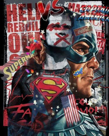 Pintura titulada "Superman Vs Captain…" por Dominique Kleiner, Obra de arte original, Pintura Digital