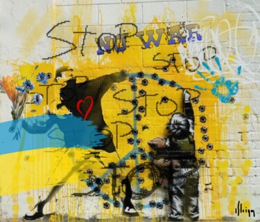Painting titled "Bansky no war stop" by Dominique Kleiner, Original Artwork, Digital Painting