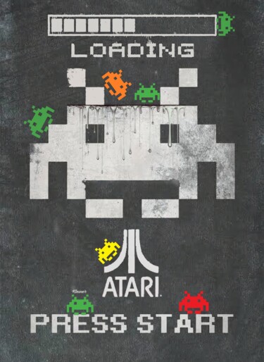 Malerei mit dem Titel "space invaders Atari" von Dominique Kleiner, Original-Kunstwerk, Digitale Malerei