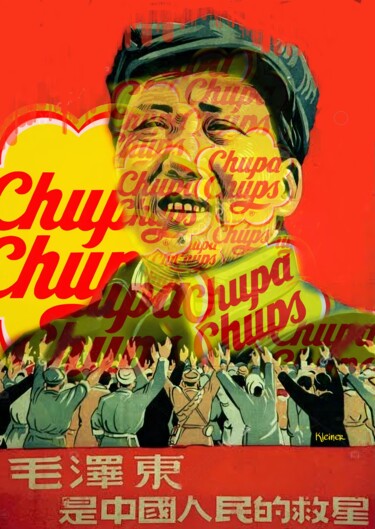 Schilderij getiteld "Mao chupa chups" door Dominique Kleiner, Origineel Kunstwerk, Digitaal Schilderwerk