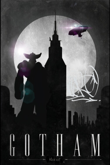 Painting titled "Gotham goldorak" by Dominique Kleiner, Original Artwork, Digital Painting