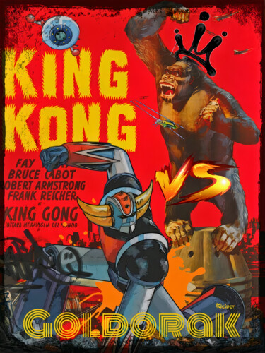 Malerei mit dem Titel "King kong vs Goldor…" von Dominique Kleiner, Original-Kunstwerk, Digitale Malerei