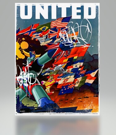 Ζωγραφική με τίτλο "Goldorak United" από Dominique Kleiner, Αυθεντικά έργα τέχνης, Ψηφιακή ζωγραφική