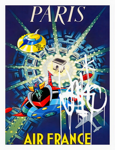 Painting titled "Goldorak Paris" by Dominique Kleiner, Original Artwork, Digital Painting