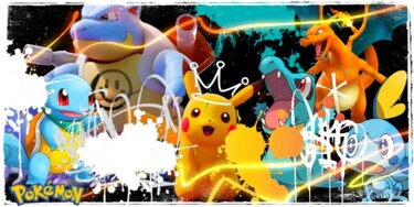 Schilderij getiteld "Pokemon" door Dominique Kleiner, Origineel Kunstwerk, Digitaal Schilderwerk
