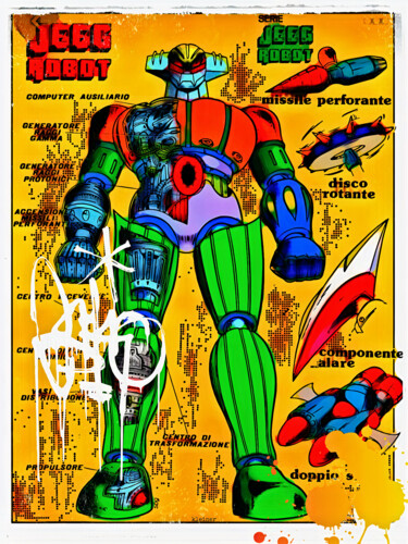 Malerei mit dem Titel "Jegg robot vintage" von Dominique Kleiner, Original-Kunstwerk, Digitale Malerei