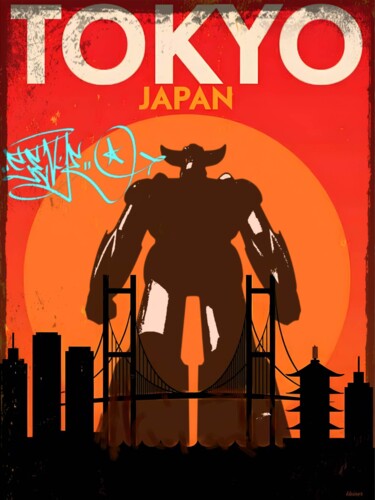 Pittura intitolato "Tokyo japan goldorak" da Dominique Kleiner, Opera d'arte originale, Pittura digitale