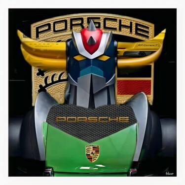 Painting titled "Goldorak Porsche" by Dominique Kleiner, Original Artwork, Digital Painting