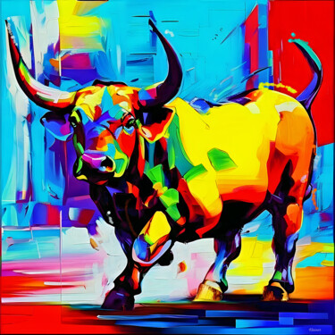 Painting titled "yellow bull" by Dominique Kleiner, Original Artwork, Digital Painting