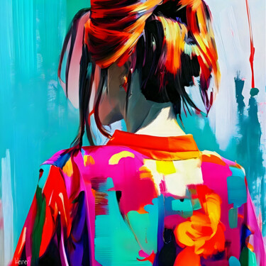 Malerei mit dem Titel "Tokyo le kimono" von Dominique Kleiner, Original-Kunstwerk, Digitale Malerei