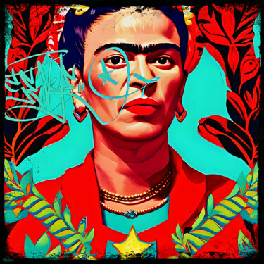 Peinture intitulée "Frida Kahlo   2" par Dominique Kleiner, Œuvre d'art originale, Peinture numérique