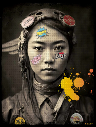 Pittura intitolato "Girl kamikaze japan" da Dominique Kleiner, Opera d'arte originale, Pittura digitale
