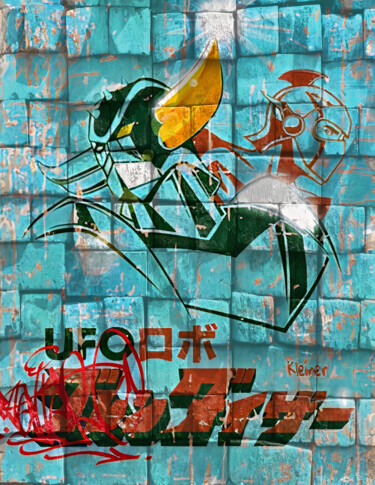 Ζωγραφική με τίτλο "Goldorak urban styl…" από Dominique Kleiner, Αυθεντικά έργα τέχνης, Ψηφιακή ζωγραφική