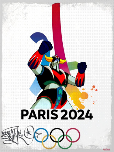 Картина под названием "Goldorak Paris 2024" - Dominique Kleiner, Подлинное произведение искусства, Цифровая живопись