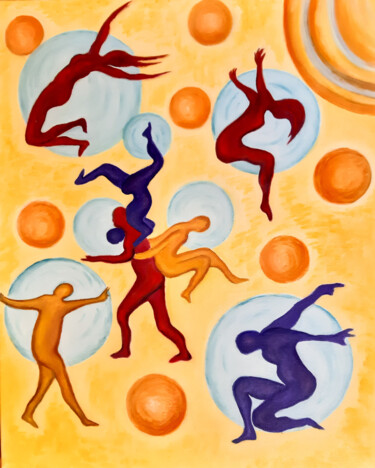 Картина под названием "La fête des acrobat…" - Dominique Laigneau, Подлинное произведение искусства, Масло