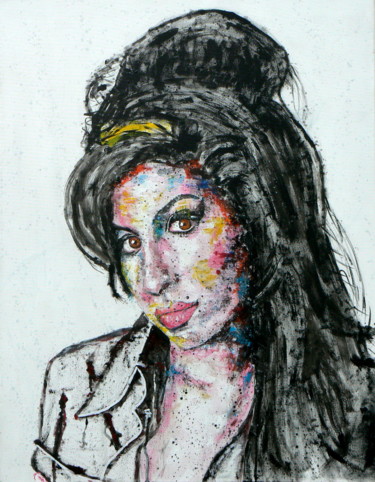 Malerei mit dem Titel "Amy Winehouse" von Lajous Dominique Dit Lajdo, Original-Kunstwerk, Acryl