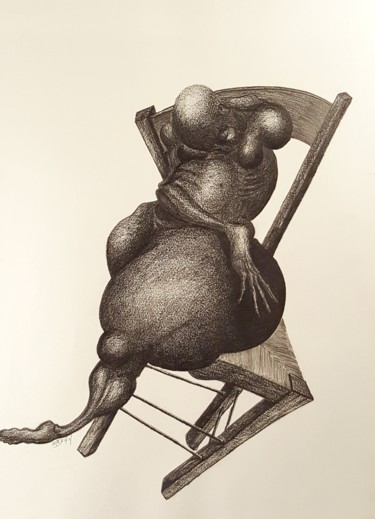 Dessin intitulée "Corps-chaise 0707" par Dominique Laude, Œuvre d'art originale, Graphite