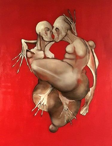 Painting titled "Corps enlacés 1217" by Dominique Laude, Original Artwork, Oil