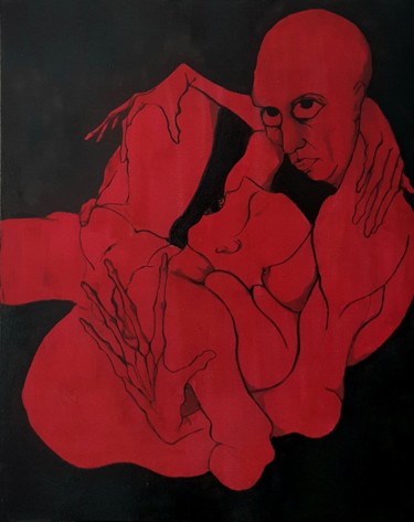 Painting titled "Couple in red" by Dominique Laude, Original Artwork, Acrylic