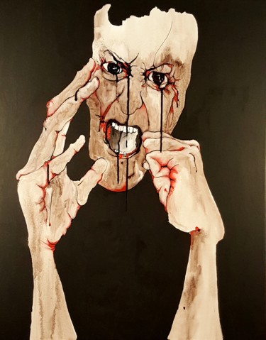Peinture intitulée "Rage" par Dominique Laude, Œuvre d'art originale, Encre