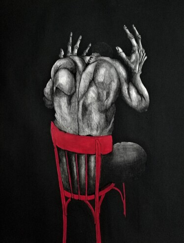 Peinture intitulée "Back on red chair" par Laude, Œuvre d'art originale, Graphite