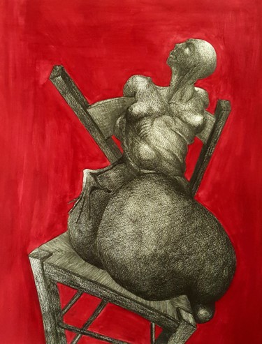 Dessin intitulée "Corps assis.." par Dominique Laude, Œuvre d'art originale, Graphite